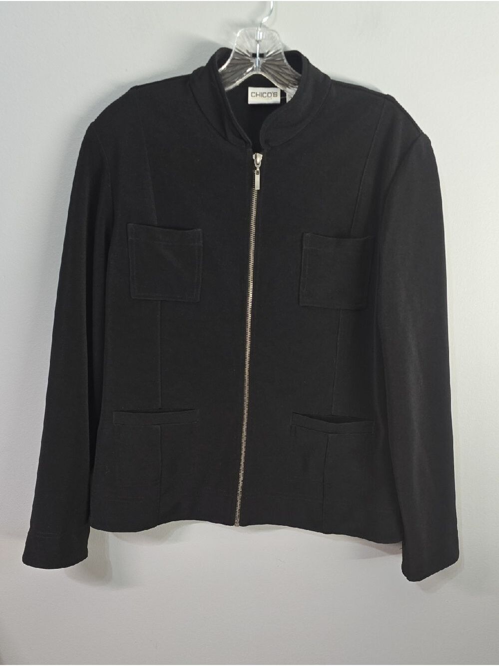 Chico's Black Zip-Up Blazer Jacket Women's Size‎ 8 Sleek Minimalist
